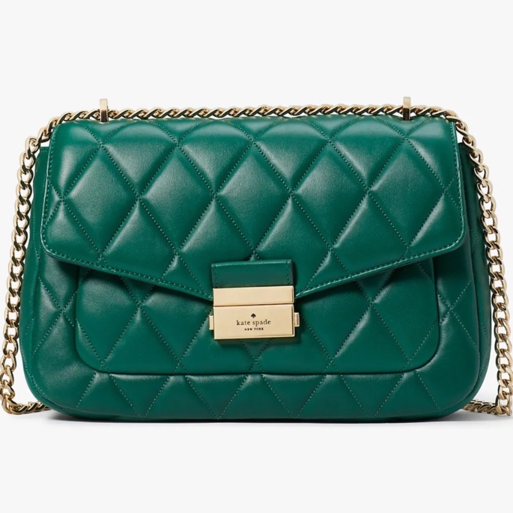 Kate Spade Green Carey Smooth Leather Medium Flap Quilted Shoulder Bag NWT - Picture 12 of 15
